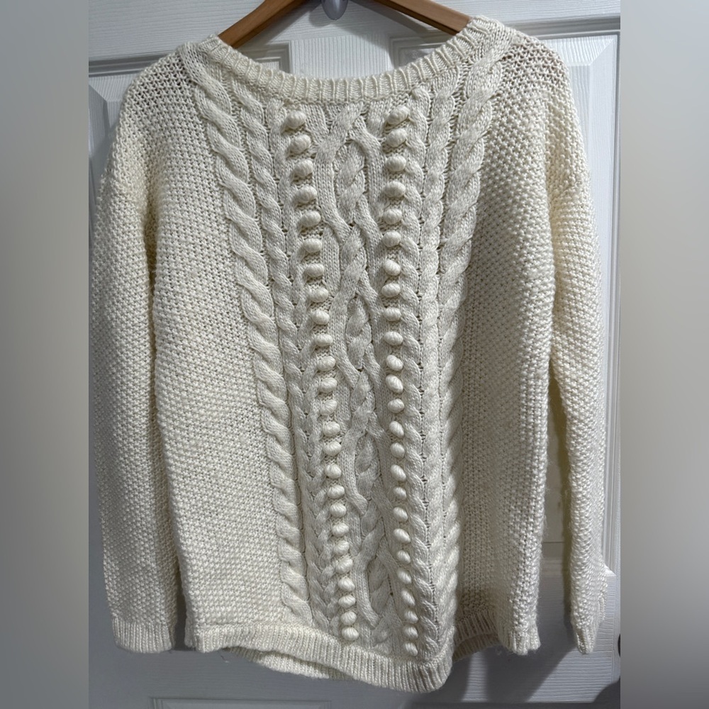 Talbots Ivory Cable Knit Fisherman Heritage Angler Apres Ski Sweater Size S